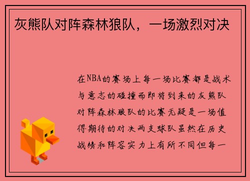 灰熊队对阵森林狼队，一场激烈对决